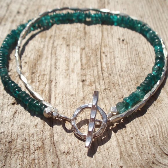 Handmade bracelets TWO DOUBLE turquoise, apatite, fine real silver - Picture 4 of 12